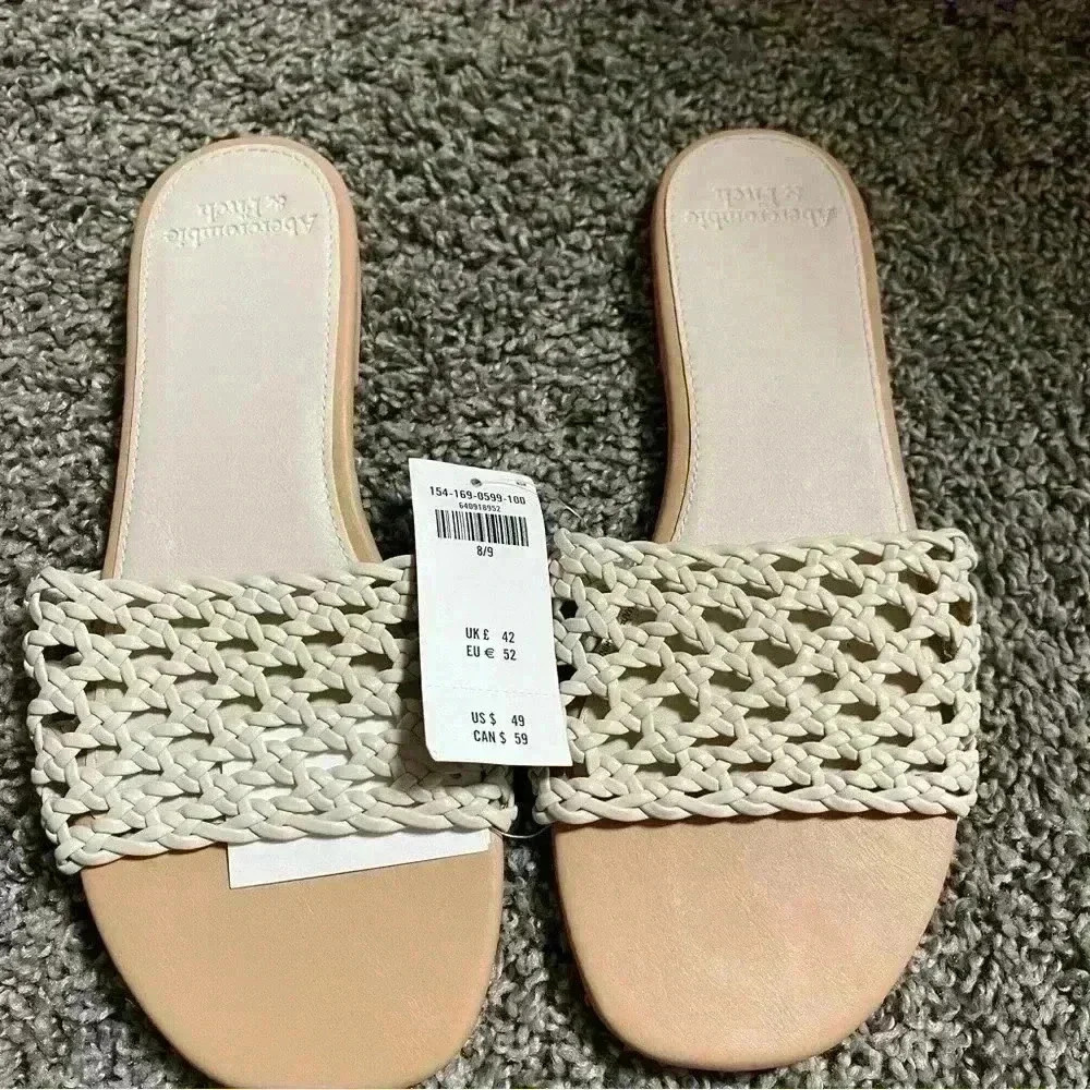 Abercrombie & Fitch Woven Slides Slip On Sandals Women's Size 8/9 Cream / Nude
